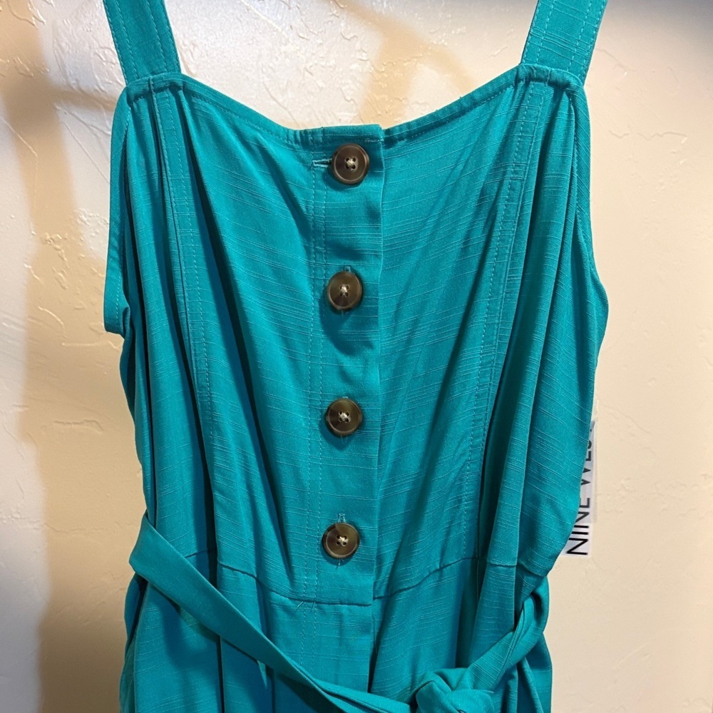 Nine West Teal Button-Front Romper with Tie Waist - Picture 3 of 8